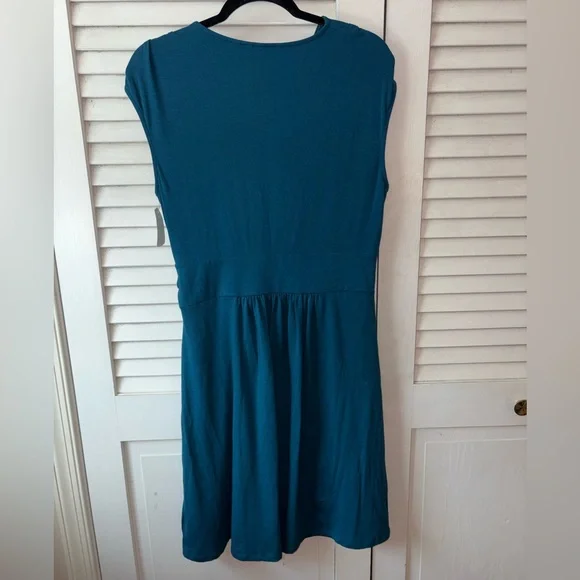 Lands’ End Teal Blue Ruched Knot Waist Dress L 14-16 Sleeveless NWT - Picture 5 of 7